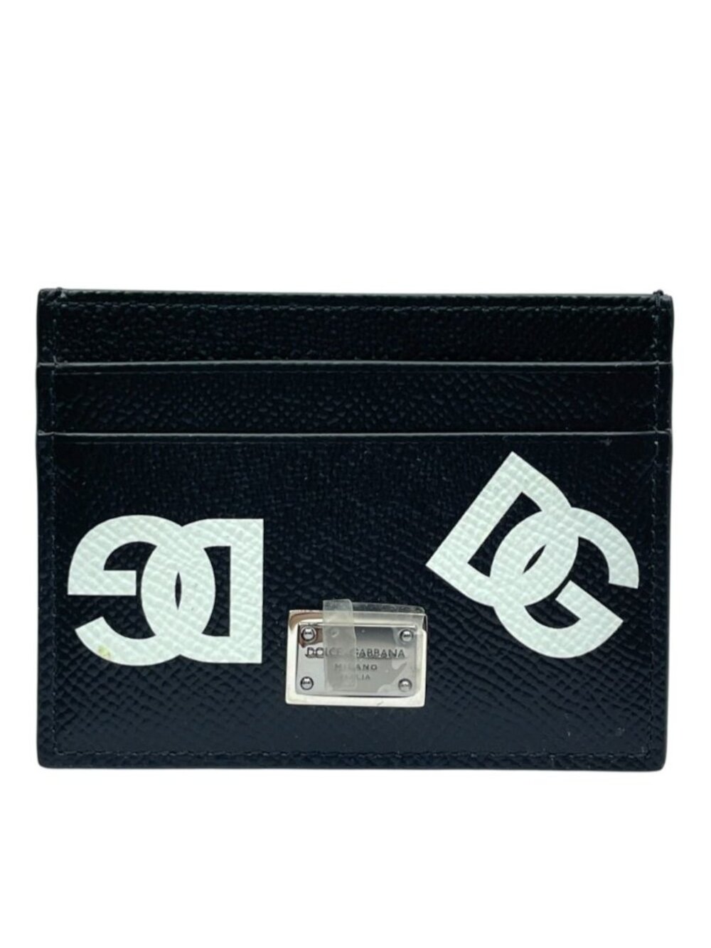 Dolce & Gabbana Card Case DG Logo Leather Black Silver Compact Business